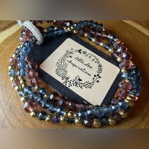 Burgundy, Dark Sapphire Czech Crystal Glass & 18kt Gold Filled Beaded Bracelets